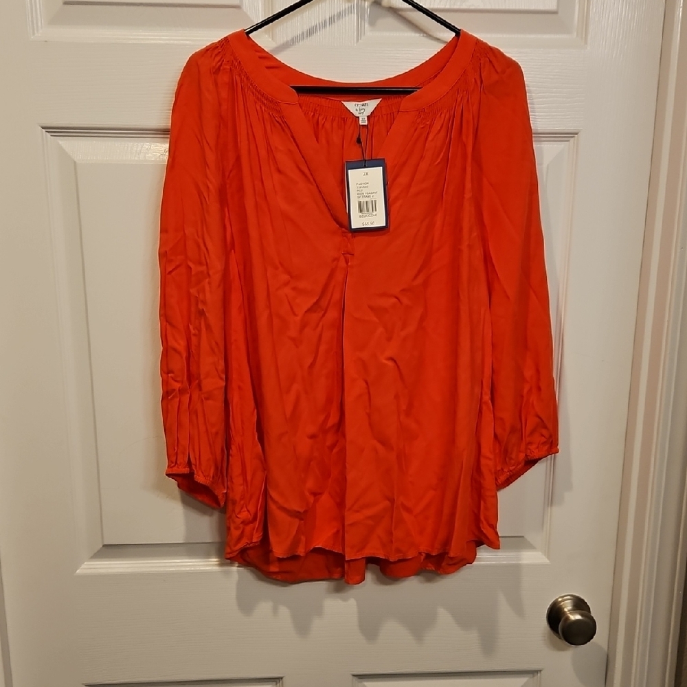 Women’s Red Orange Peasant Blouse